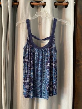 Lucky Brand Navy/Light Blue Flowing Racerback Tank, Women’s Size Large